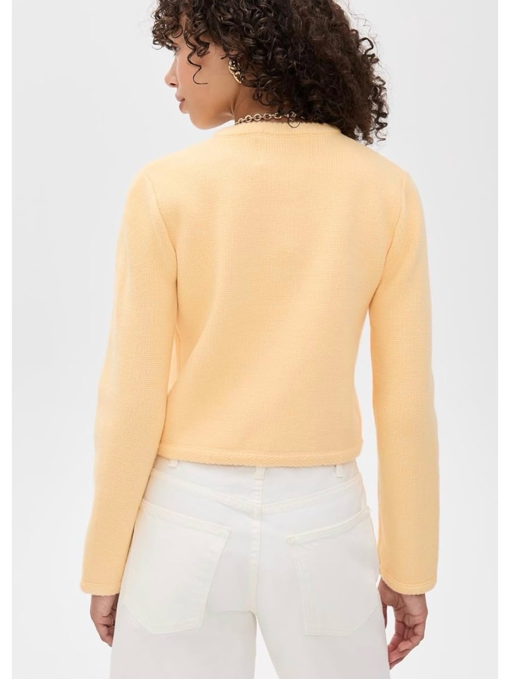 English Factory Button-Front Cropped Cardigan butter yellow XS NWT - Picture 3 of 9
